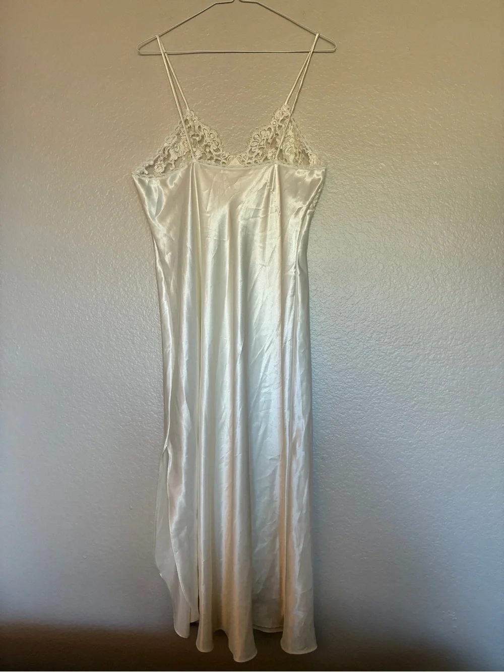 Silky Satin Ivory Lace-Trim Slip Dress Women's Intimates Bridal Babydoll Style - Picture 6 of 9